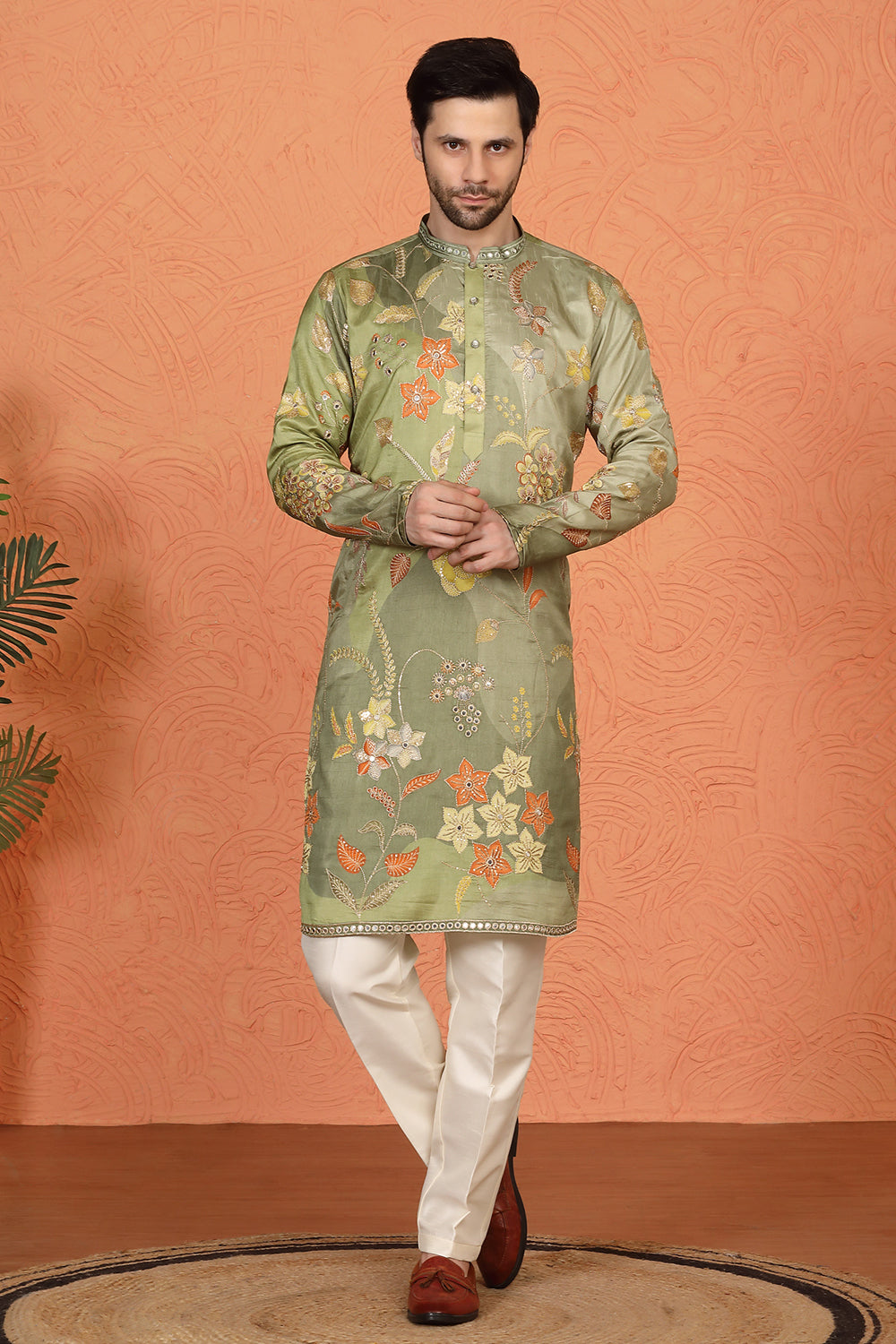 Phool Utsav Printed Embroidered Kurta with Back Elastic Pants