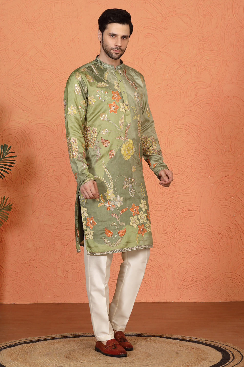 Phool Utsav Printed Embroidered Kurta with Back Elastic Pants