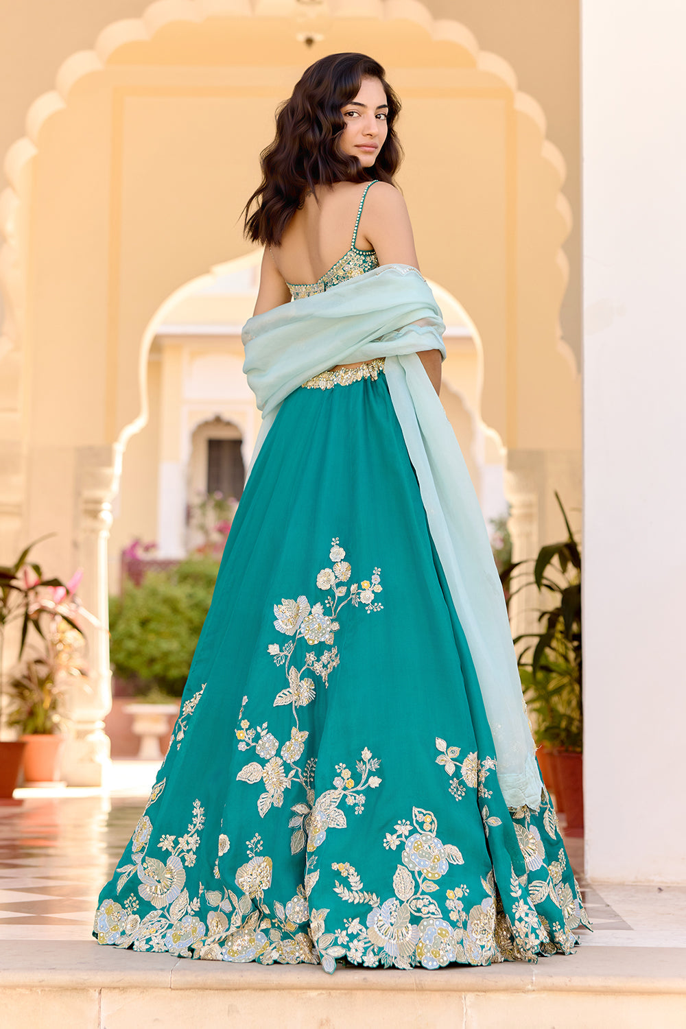 Pine Green Jaal Embroidered Lehenga Set