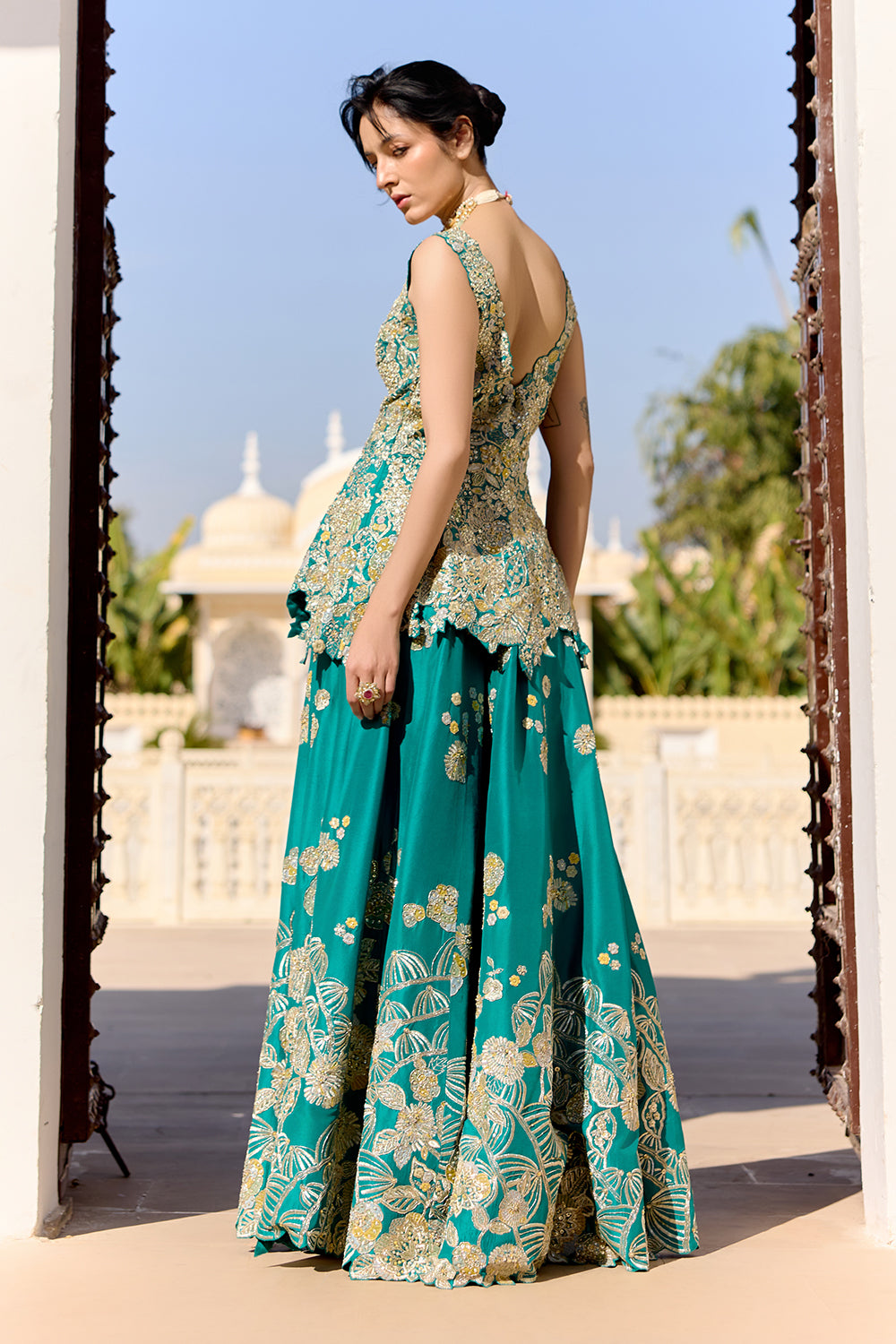 Pine Green Peplum Garara Set