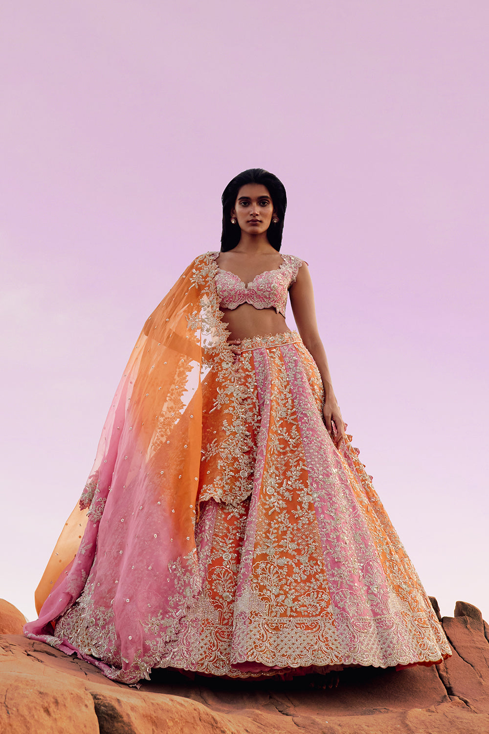 Pink And Orange Vajra Lehenga Set