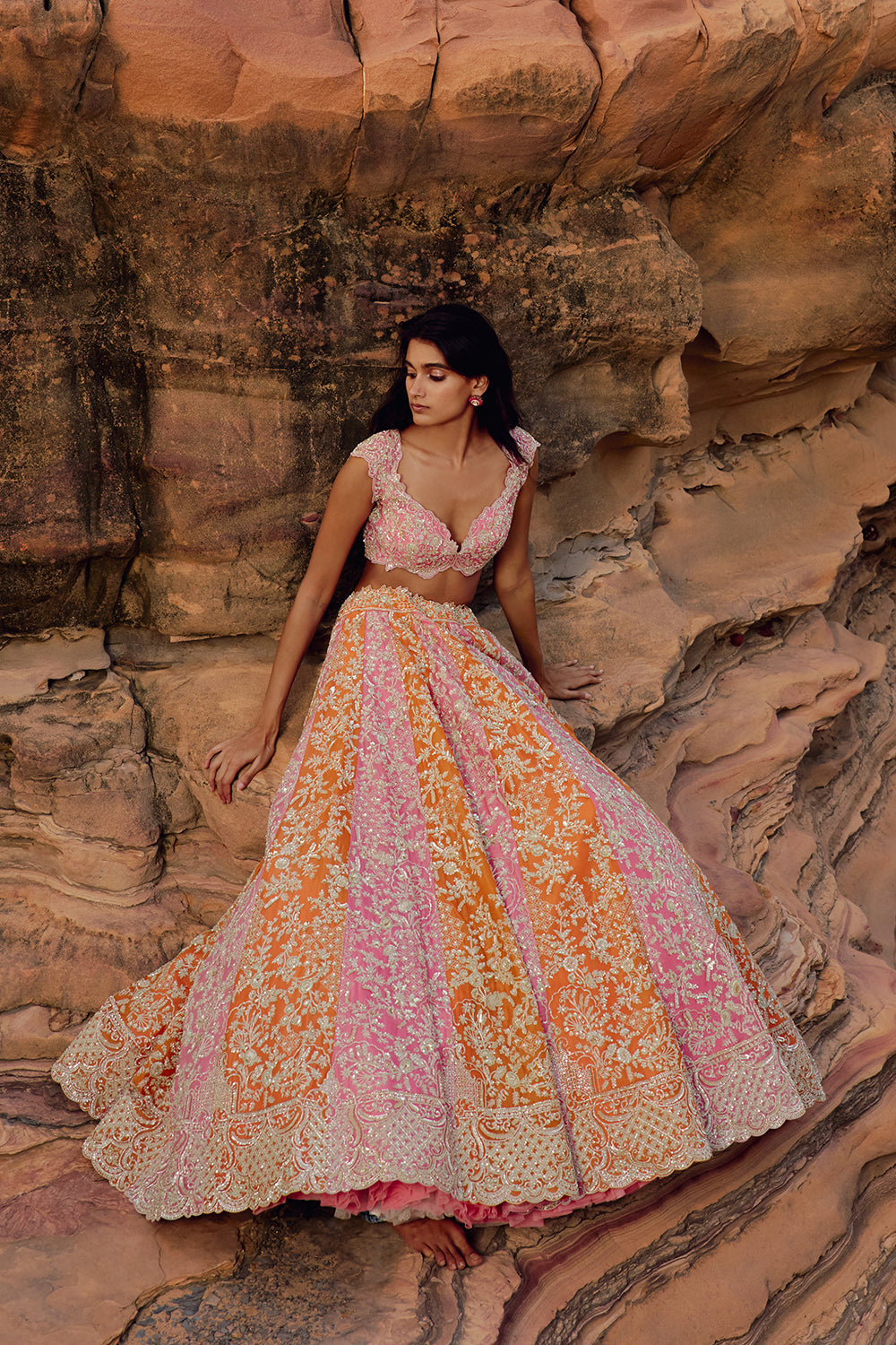 Pink And Orange Vajra Lehenga Set