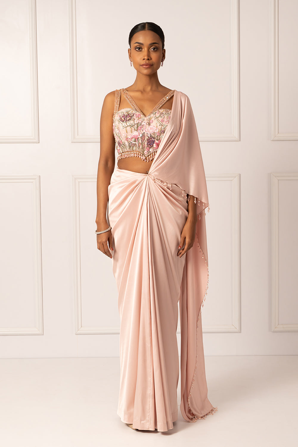 Pink Drape saree set