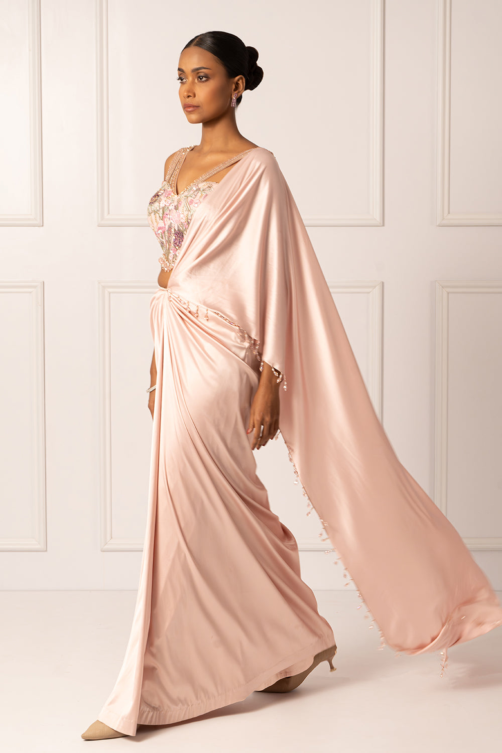 Pink Drape saree set