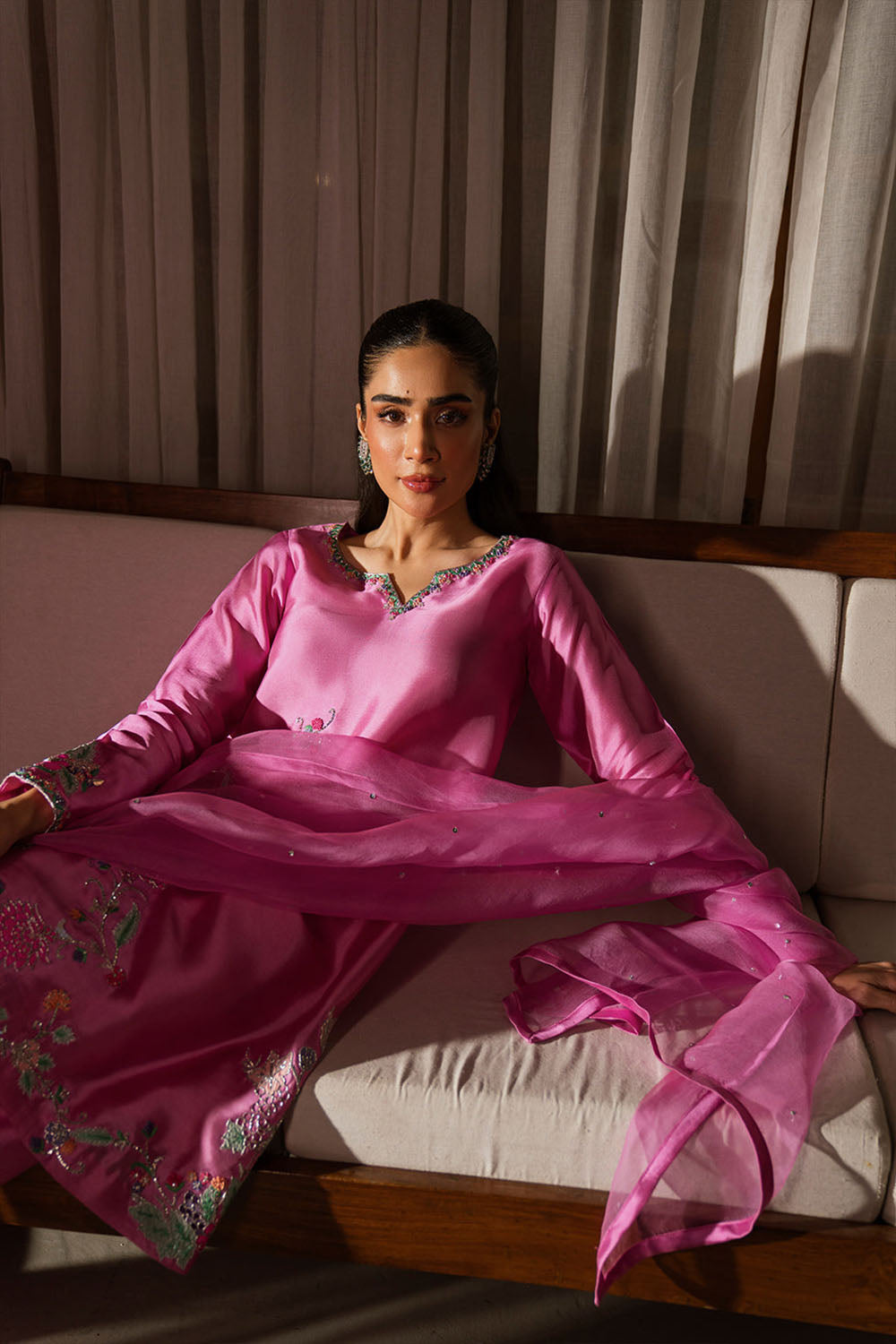 Pink Embroidered Silk Kurta Set with Dupatta