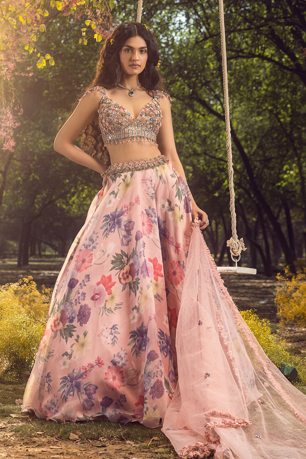 Pink Floral Printed Lehenga