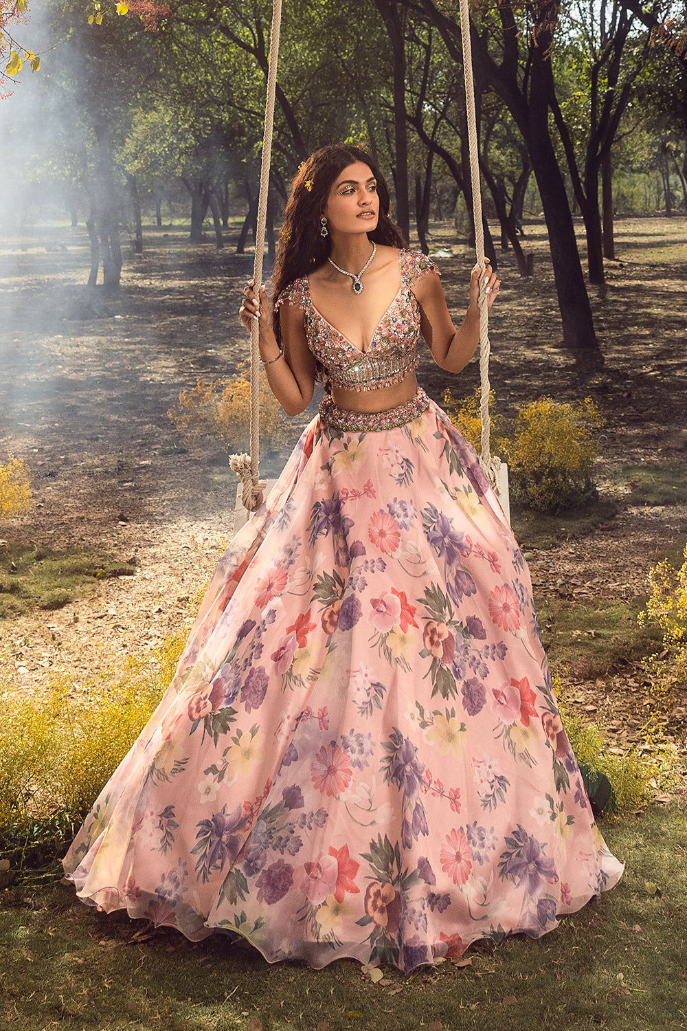 Pink Floral Printed Lehenga