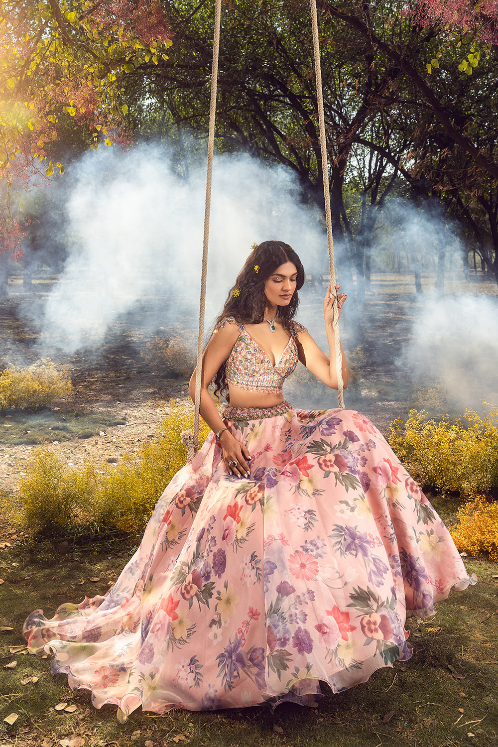 Pink Floral Printed Lehenga