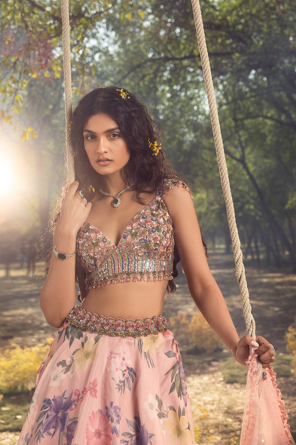 Pink Floral Printed Lehenga