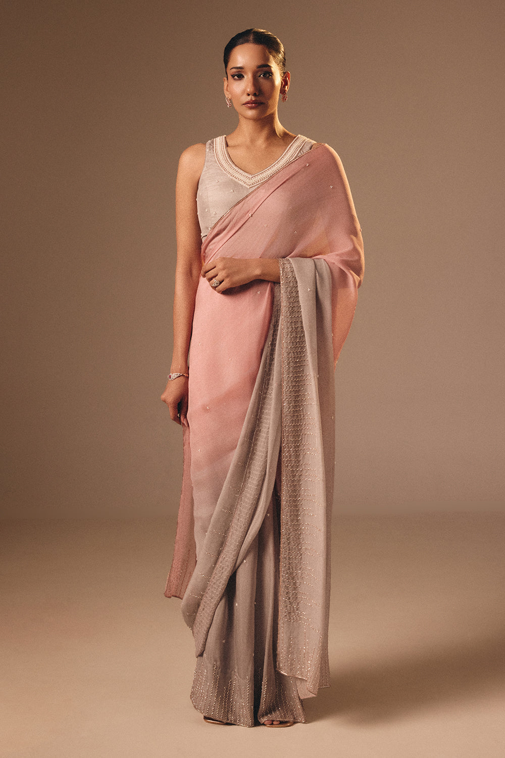 Pink & Grey Saree