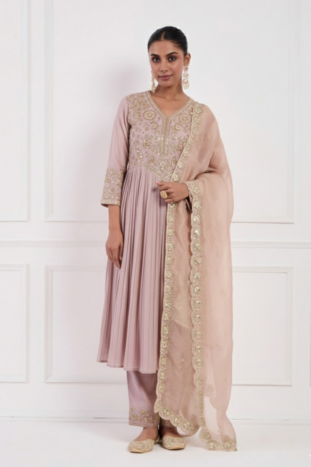 Pink Hand Embroidered Kurta Set