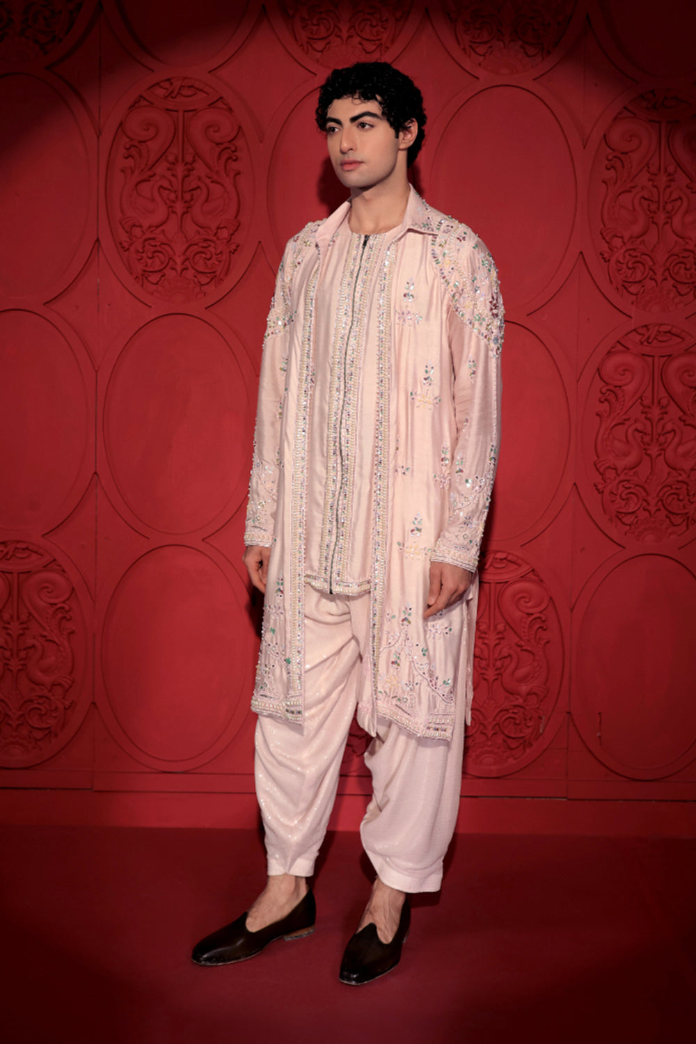 Pink Layered Embroidered Kurta Set