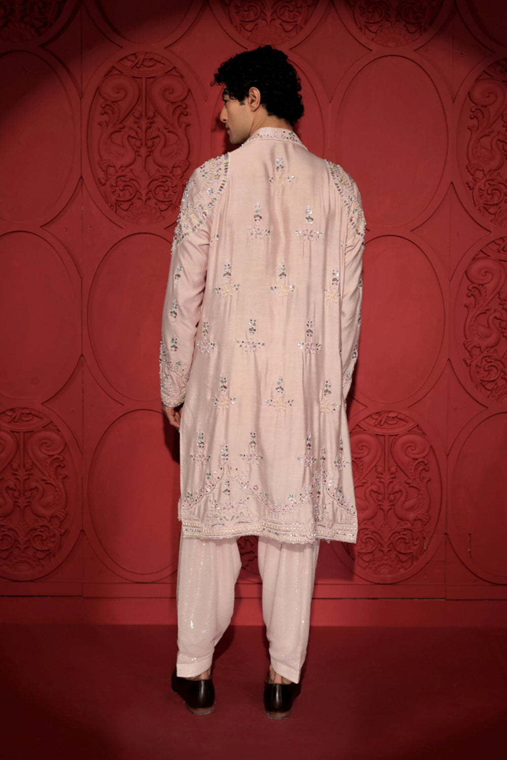 Pink Layered Embroidered Kurta Set