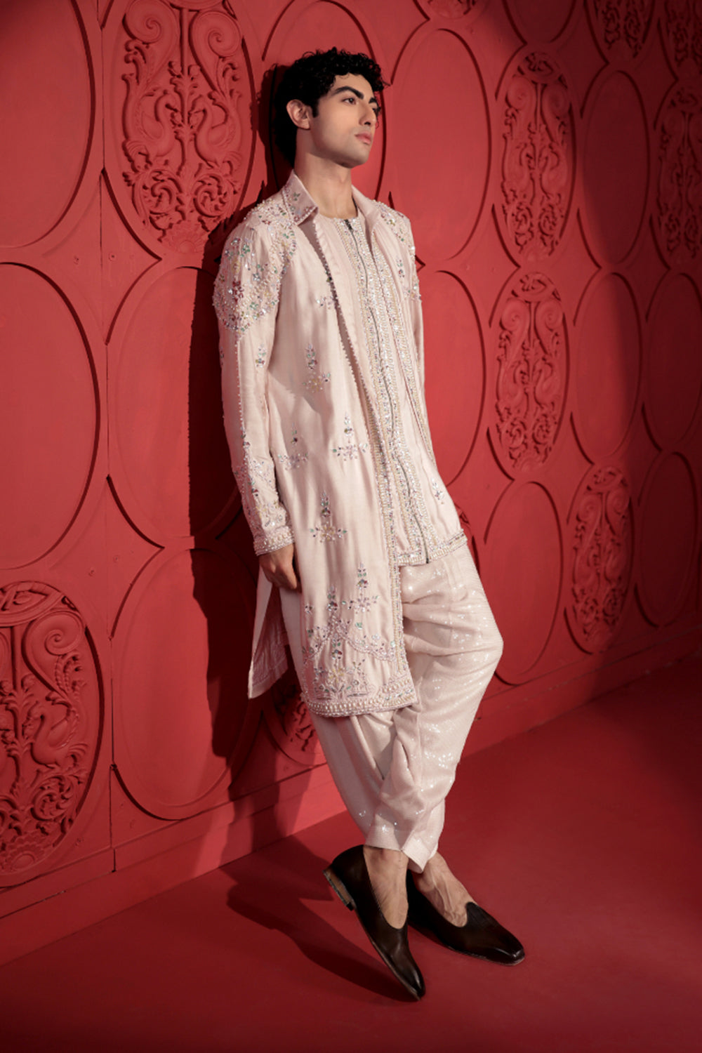 Pink Layered Embroidered Kurta Set