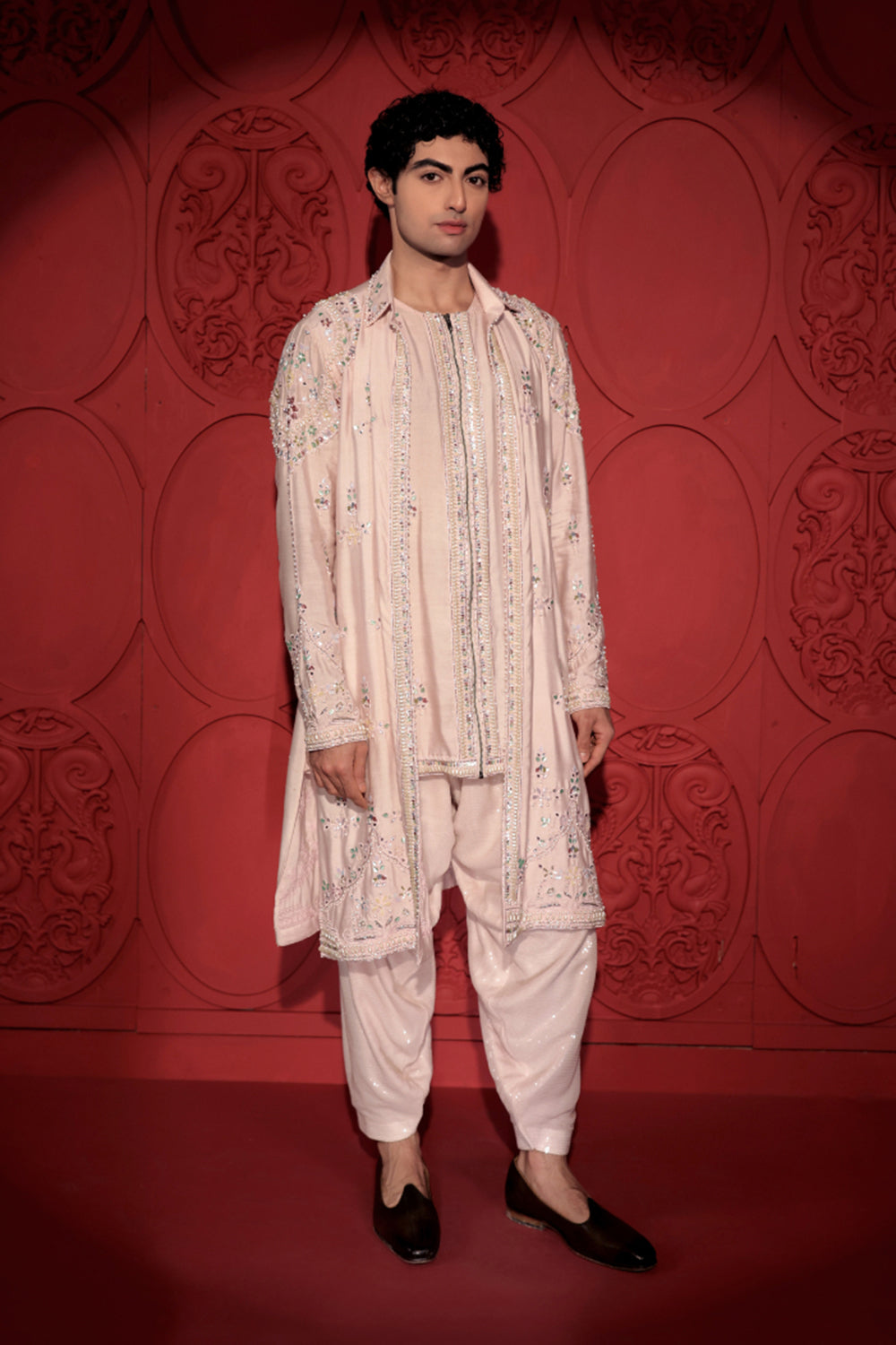 Pink Layered Embroidered Kurta Set