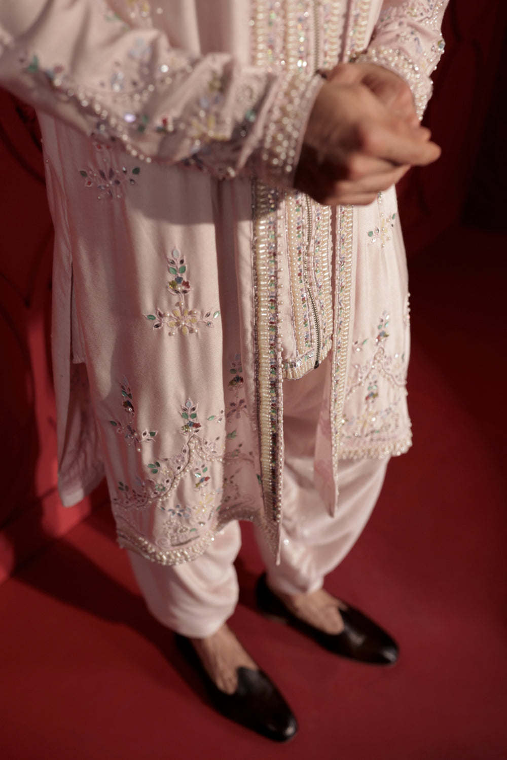 Pink Layered Embroidered Kurta Set