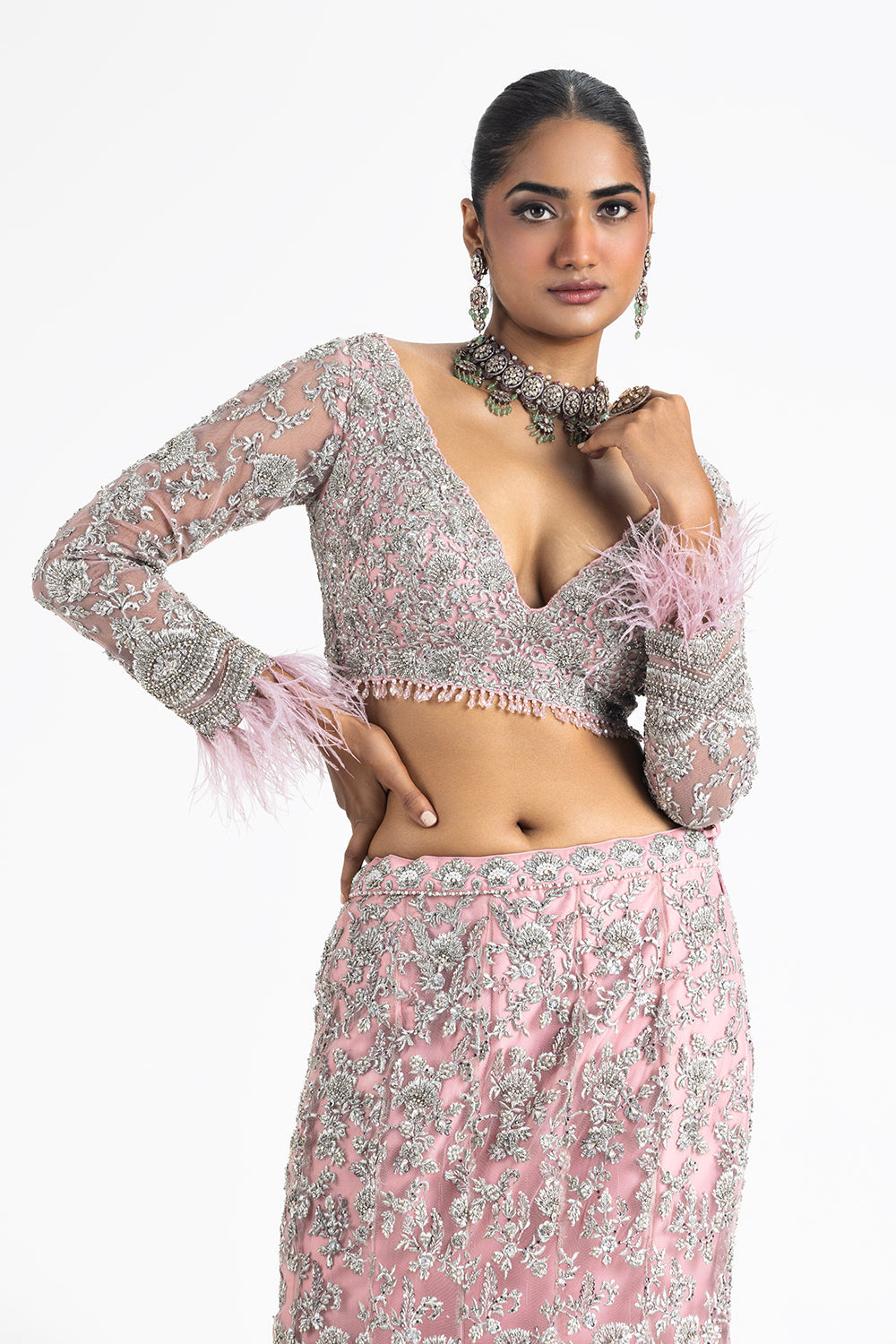 Pink Netfistailed Lehenga Set With Choli And Dupatta