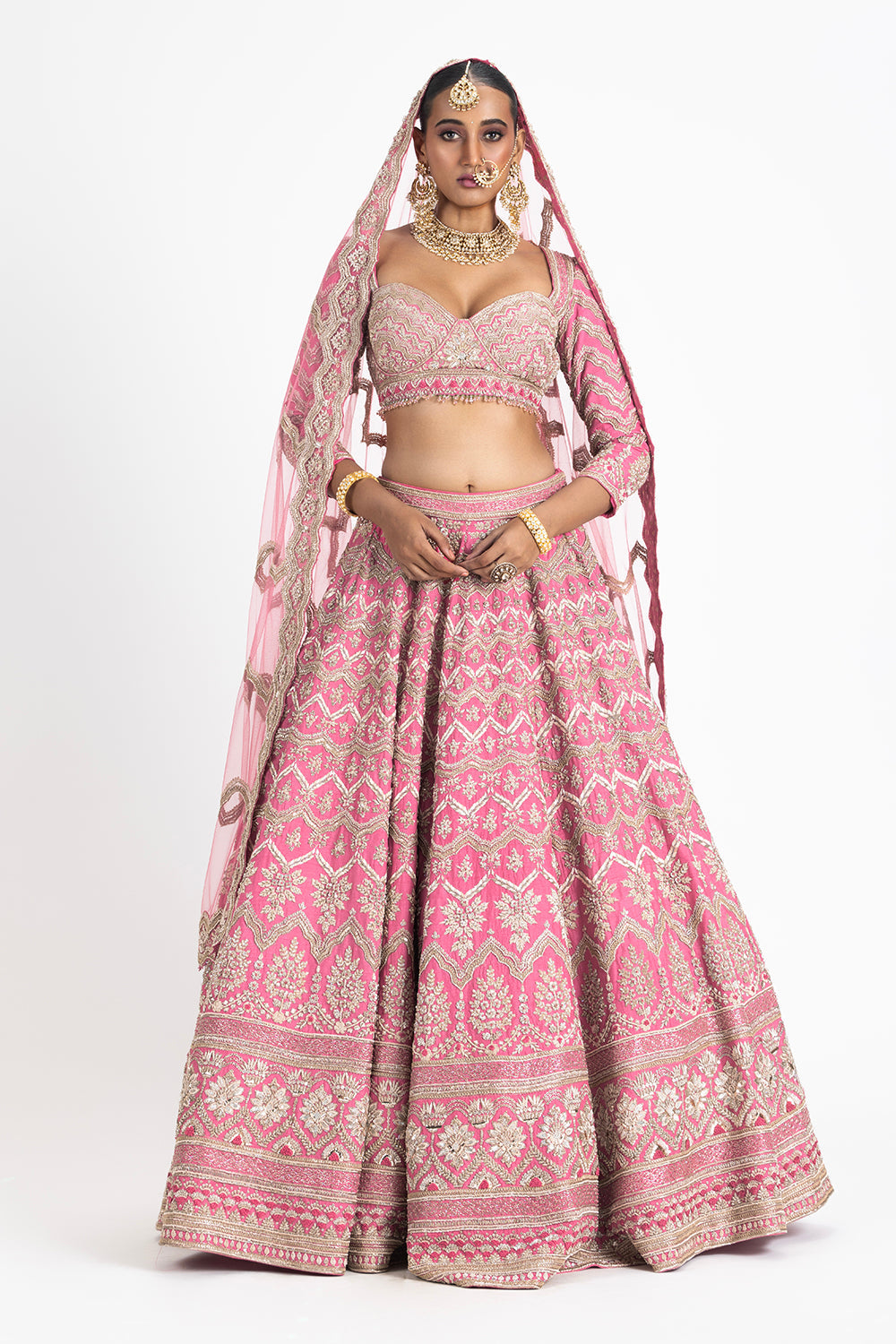 Pink Raw Silk Lehenga Choli Set