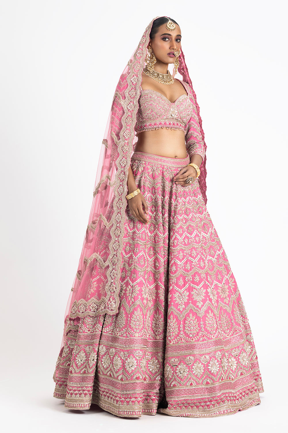 Pink Raw Silk Lehenga Choli Set