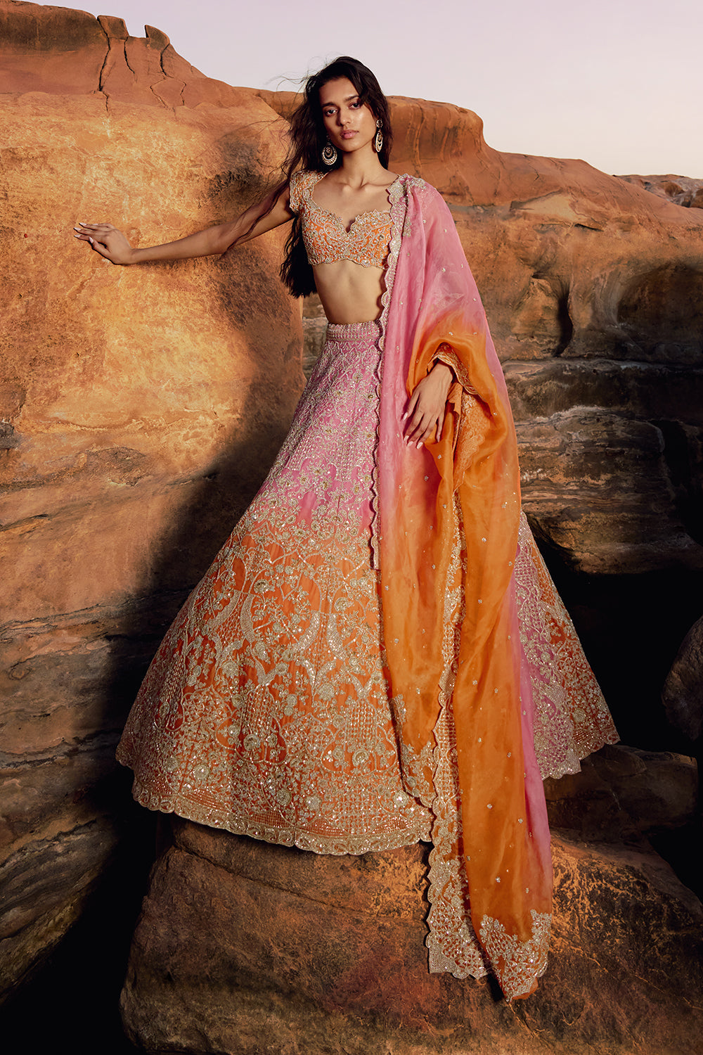Pink To Orange Ritie Lehenga Set
