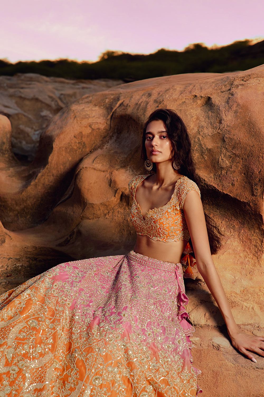 Pink To Orange Ritie Lehenga Set