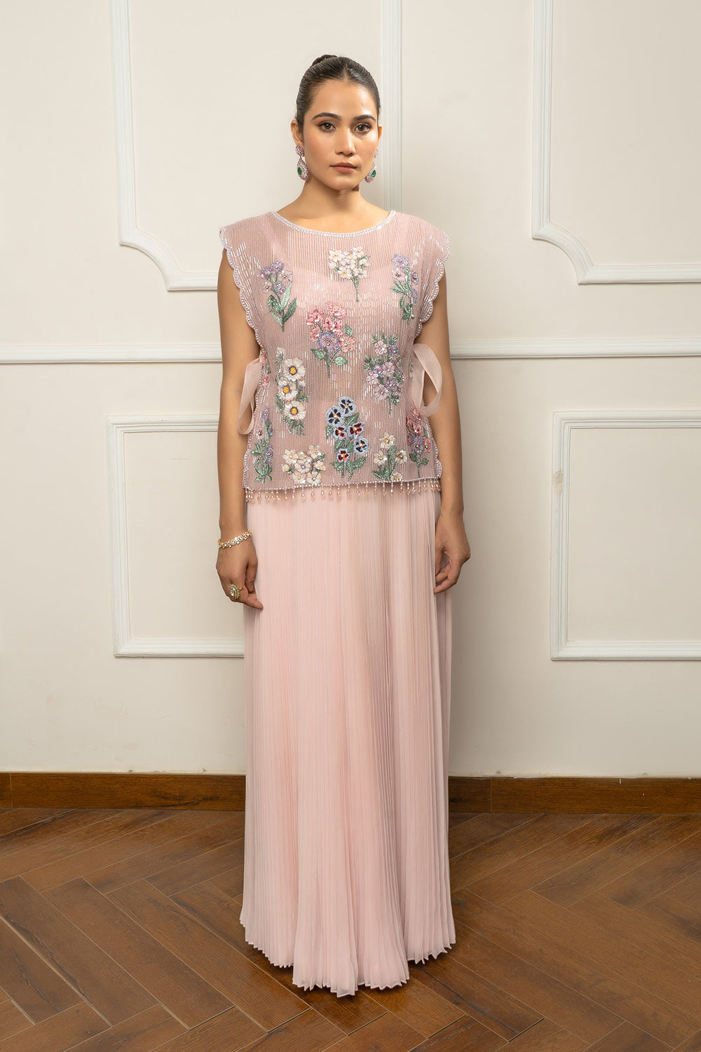 Pink Top with Pleated Skirt