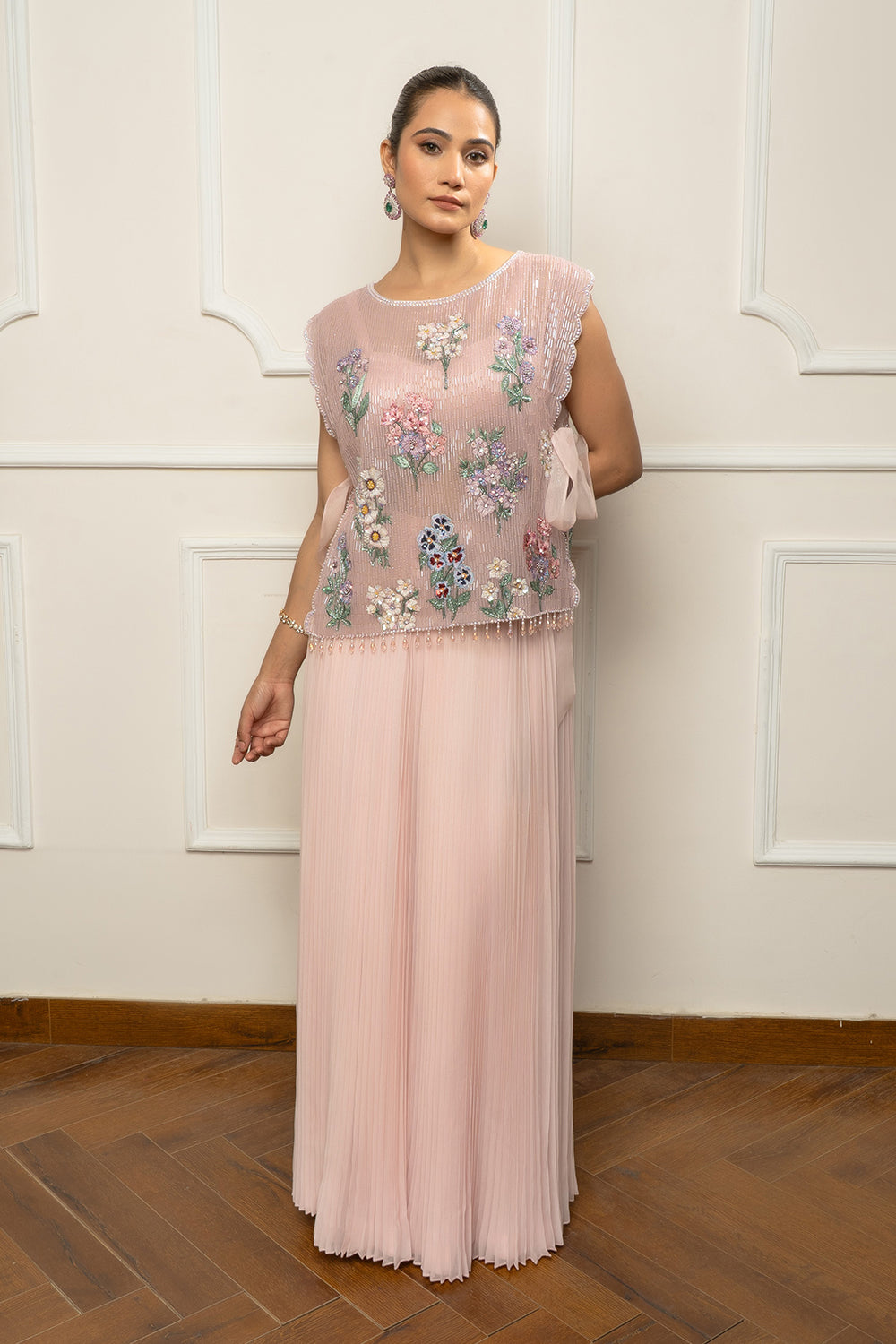 Pink Top with Pleated Skirt