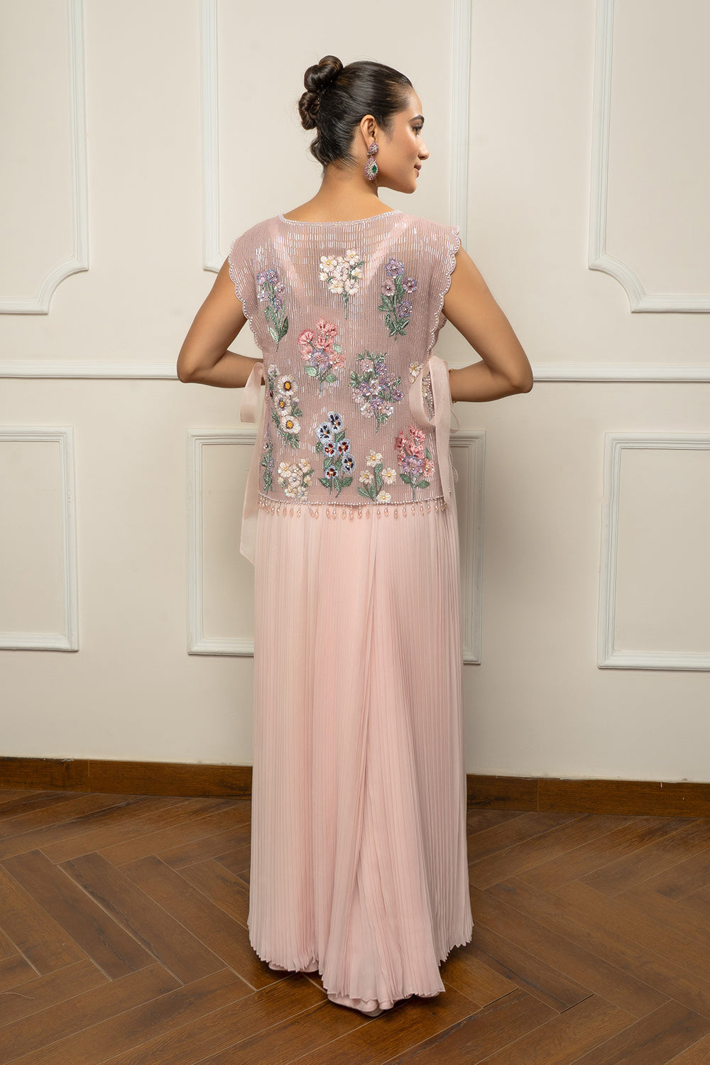 Pink Top with Pleated Skirt