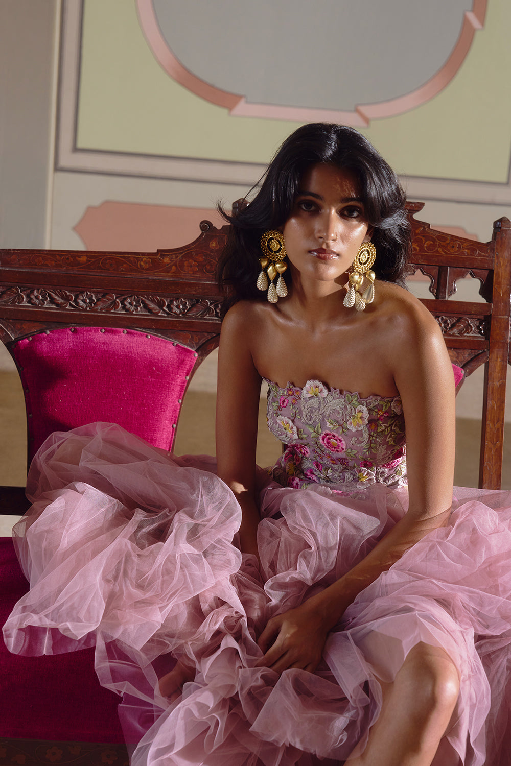 Pink Umang Tube Peplum Top With Skirt