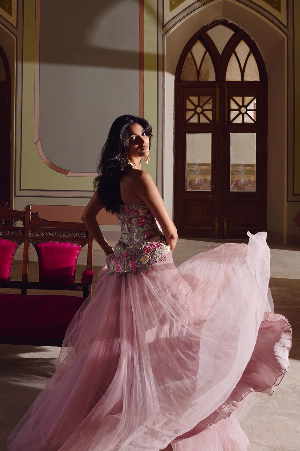 Pink Umang Tube Peplum Top With Skirt