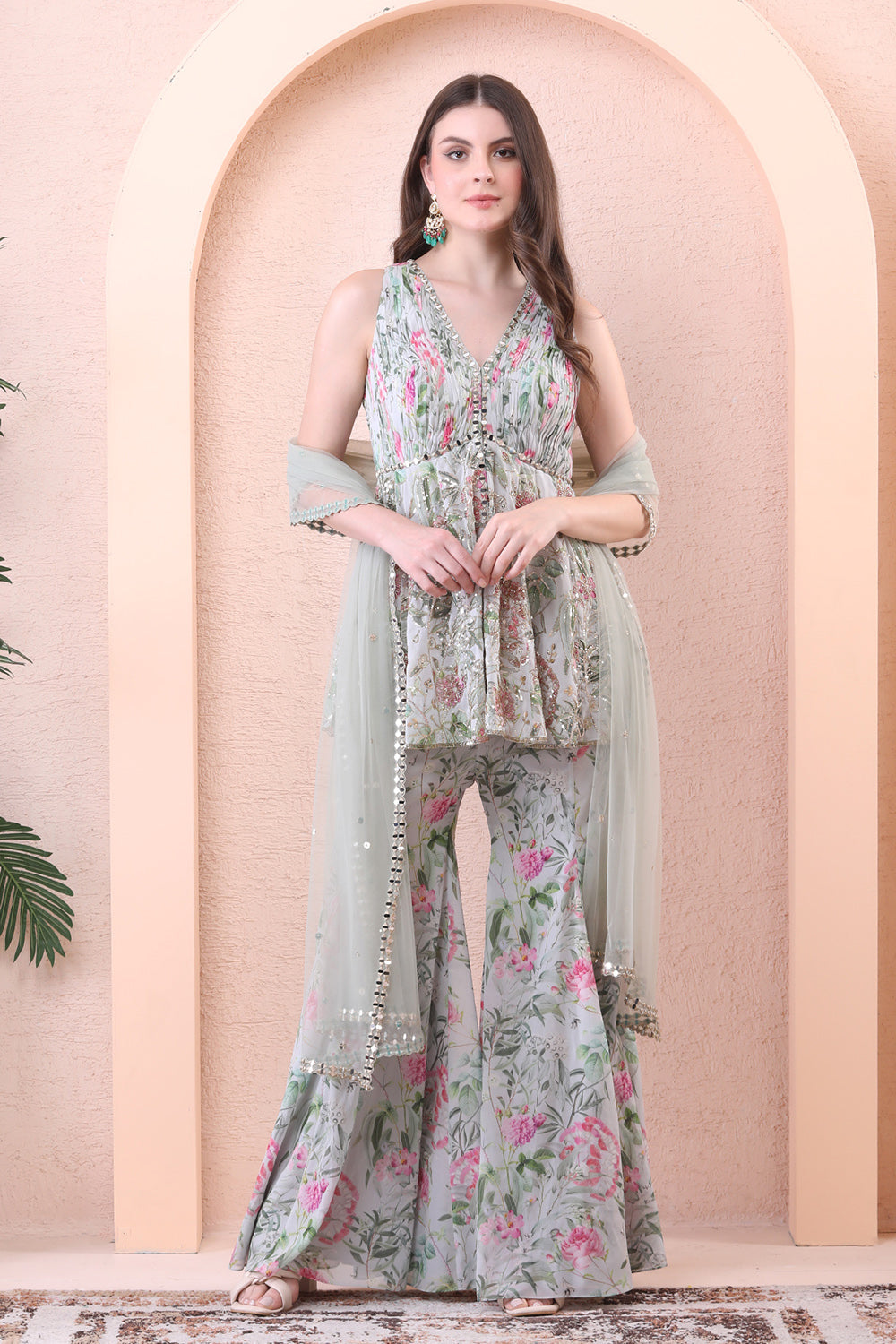Pistachio Green Printed Sharara Set