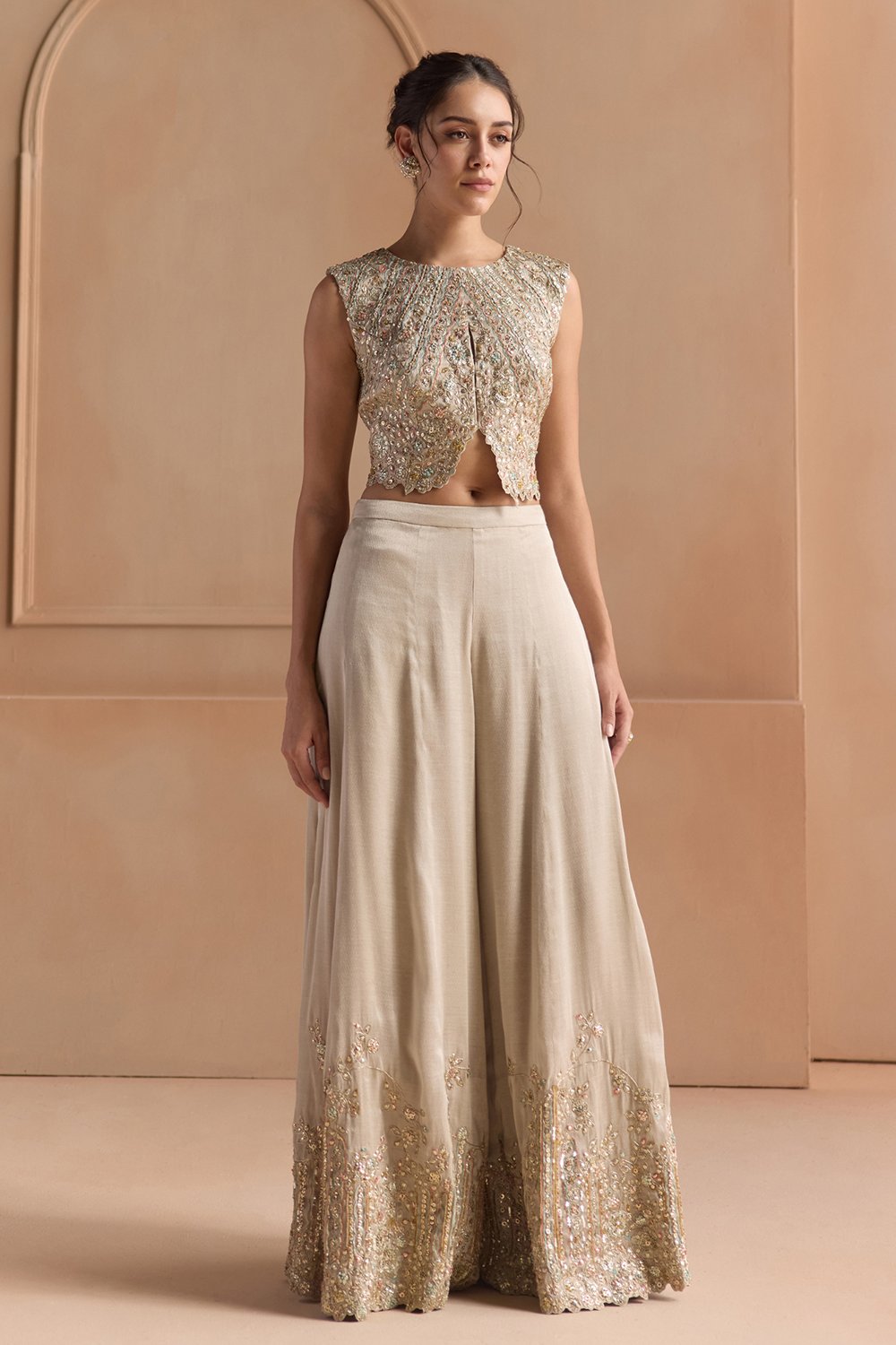 Platinum Grey Embroidered Top Set
