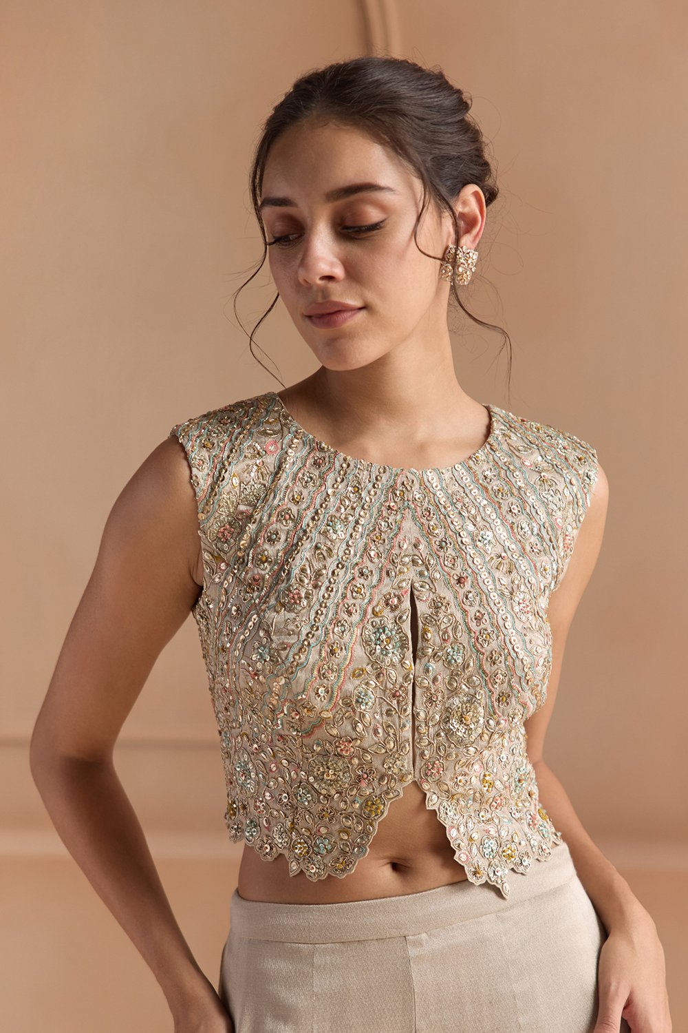 Platinum Grey Embroidered Top Set