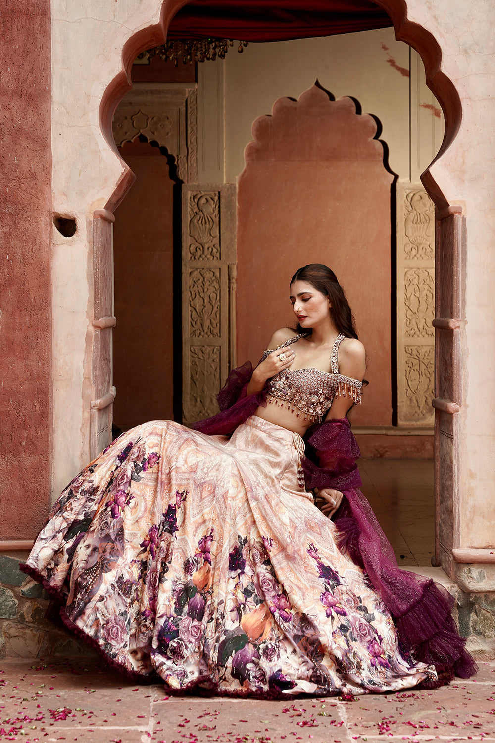 Plum And Ivory Bridal Lehenga Set