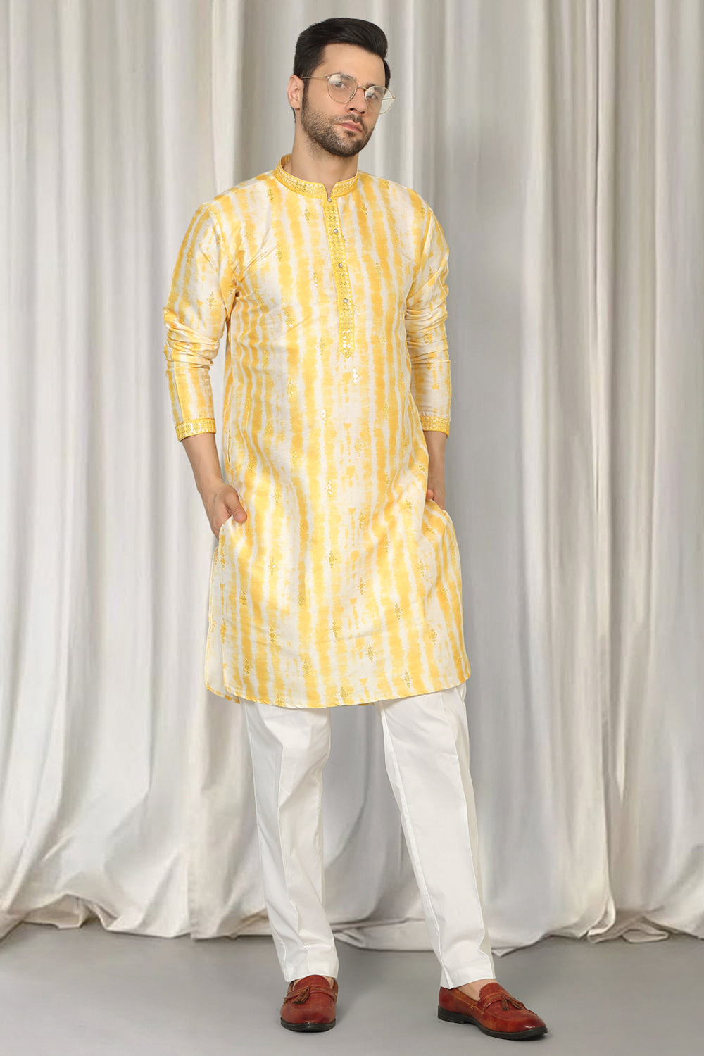 Prajwal Tie Dye Embroidered Kurta With Back Elastic Pants