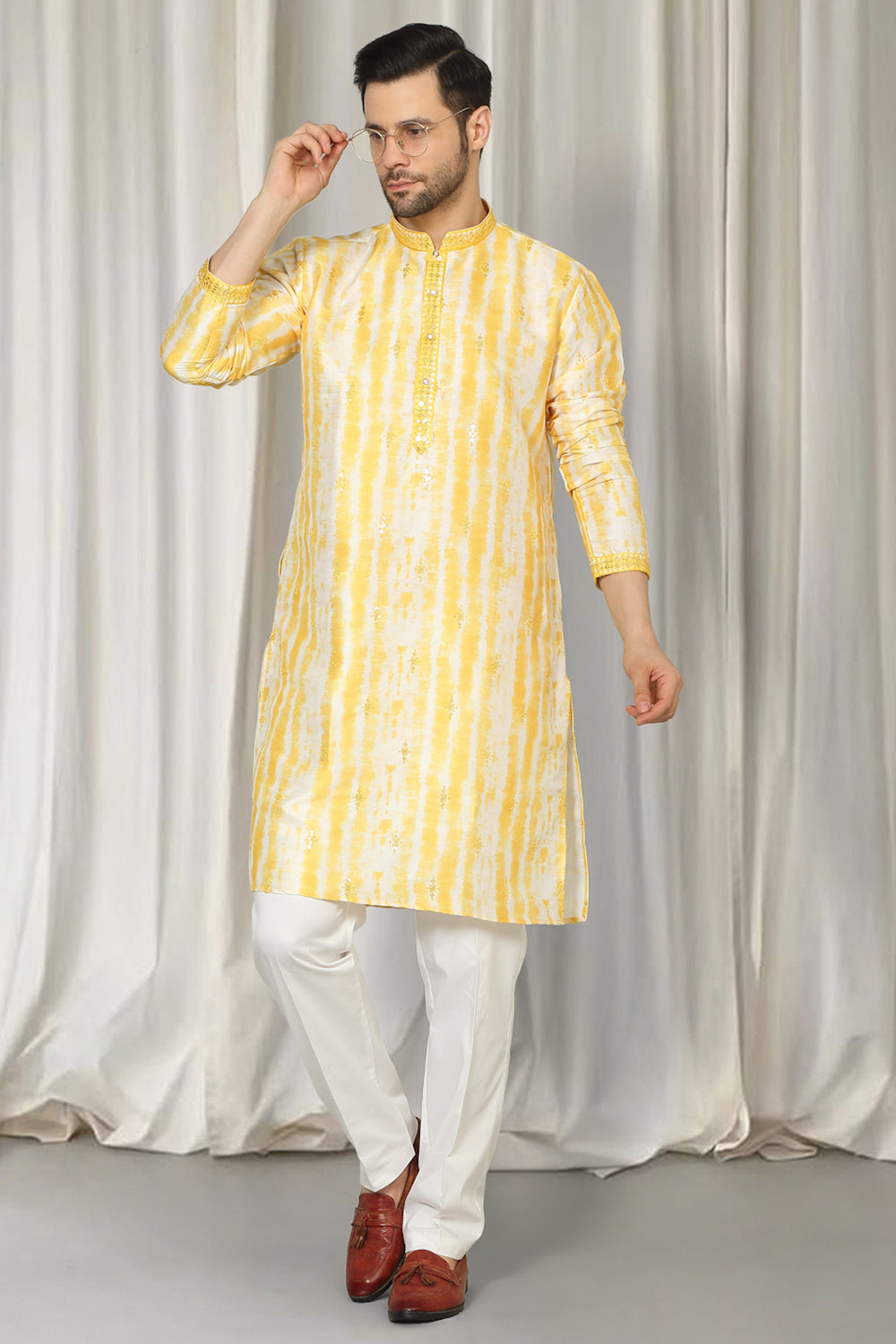 Prajwal Tie Dye Embroidered Kurta With Back Elastic Pants