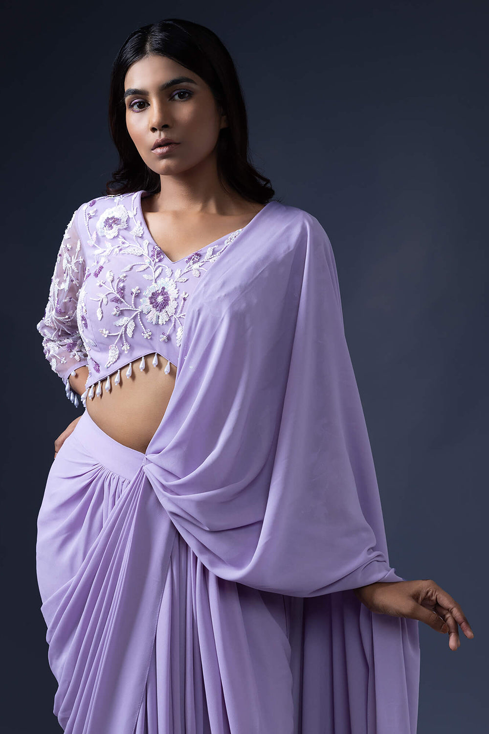 Pre Drape Saree and Embroidered Blouse