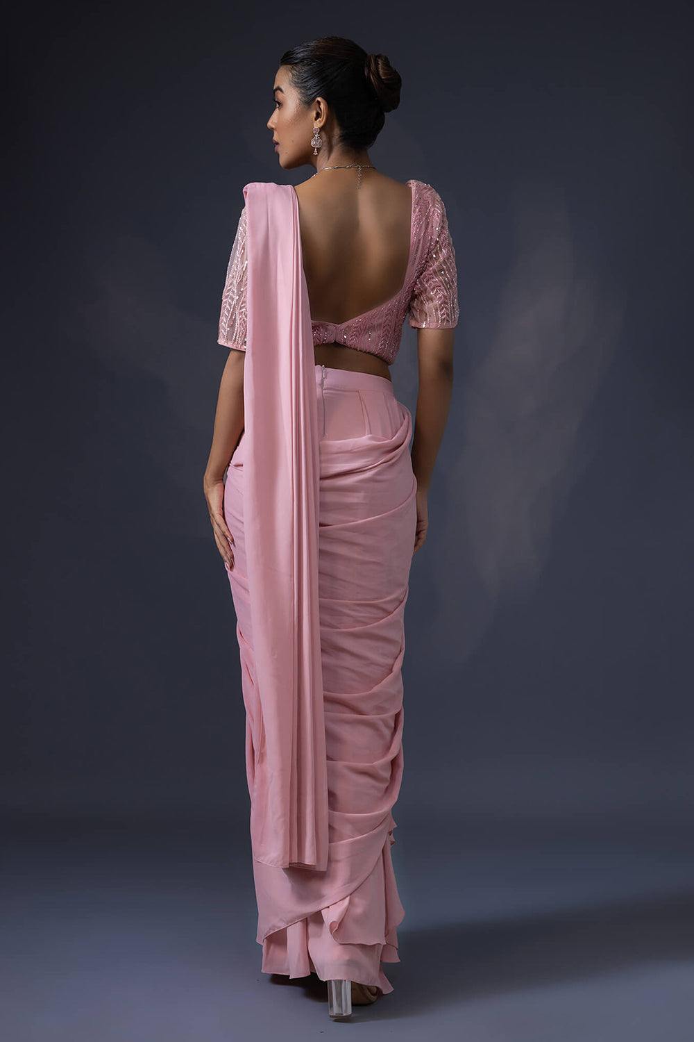 Pre Draped Saree with Embroidered Blouse