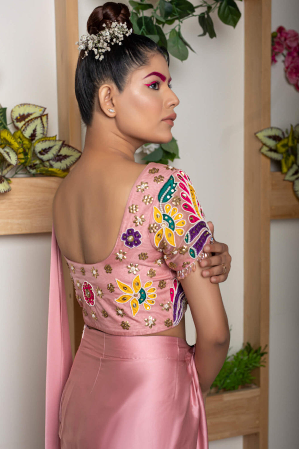 Pre Stitched Saree with Waterfall Pleats and Embroidered Blouse