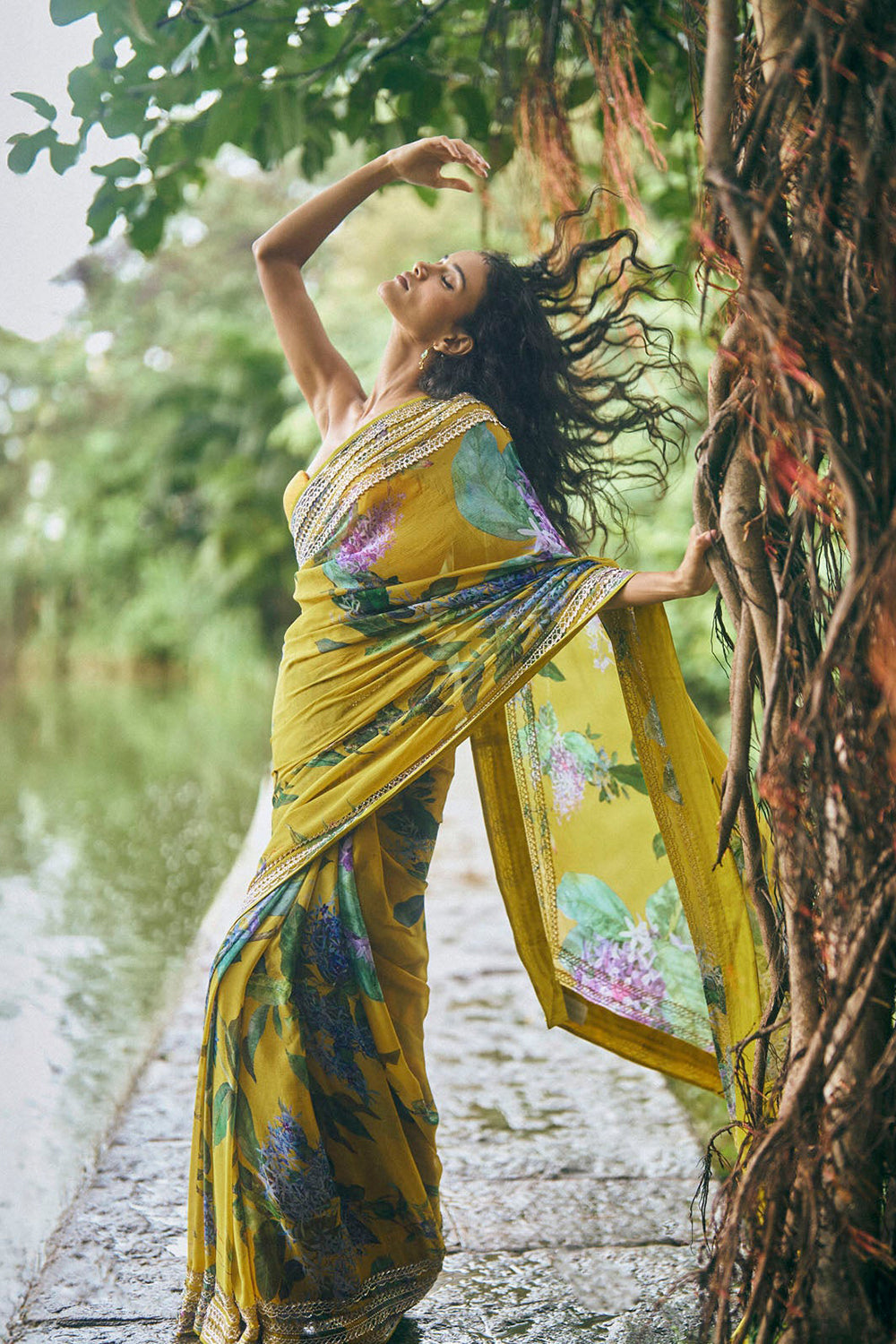 Printed 4 Line Sequence Saree Set