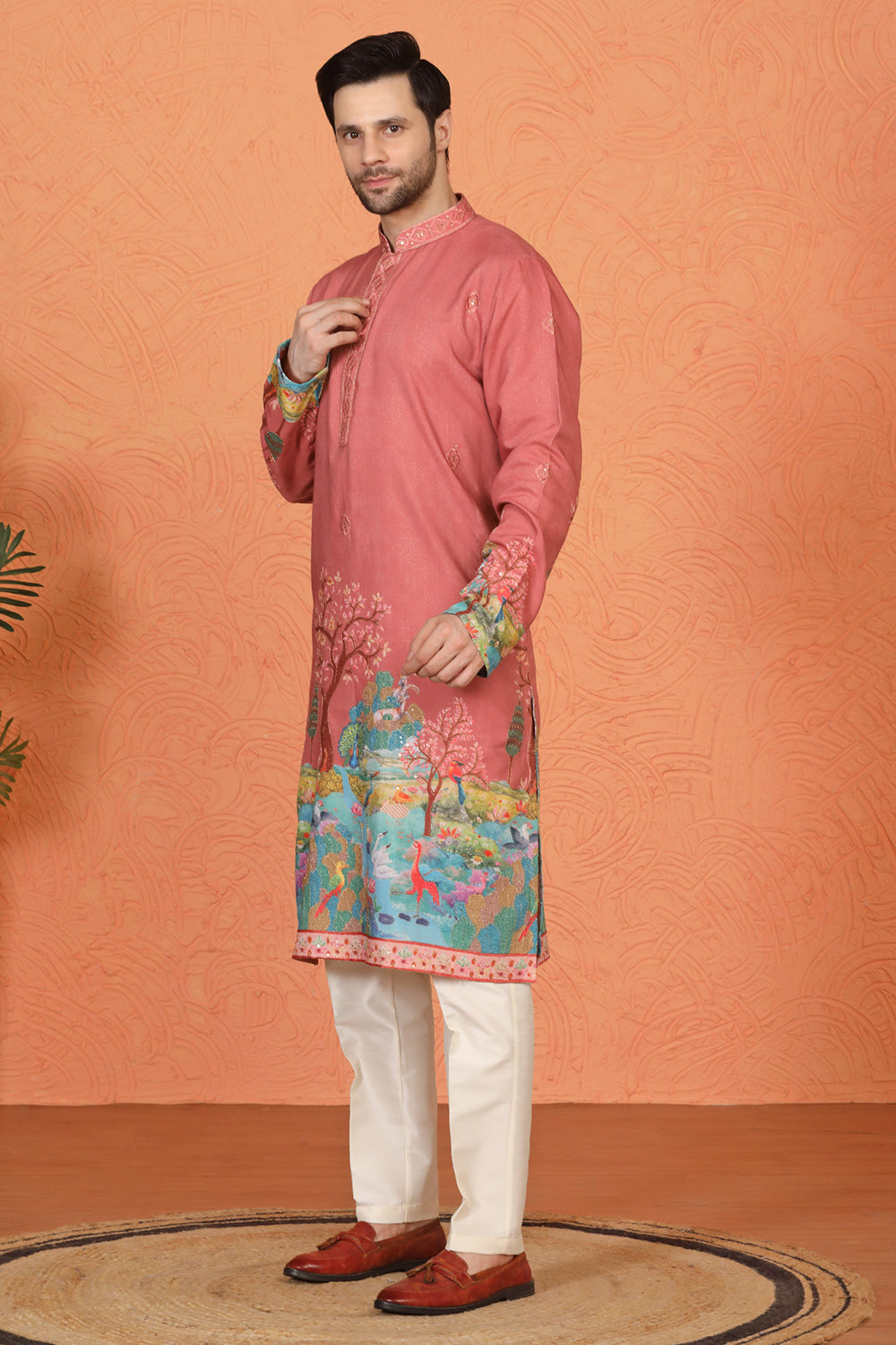 Printed Embroidered Kurta with Back Elastic Pants