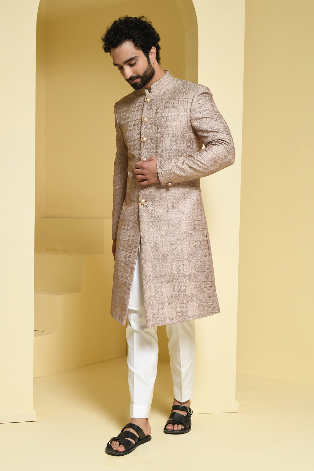 Pure silk self Embroidered Sherwani