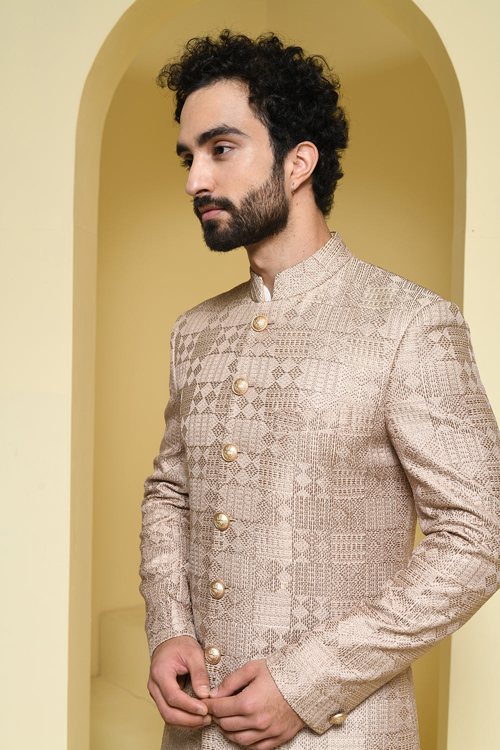 Pure silk self Embroidered Sherwani