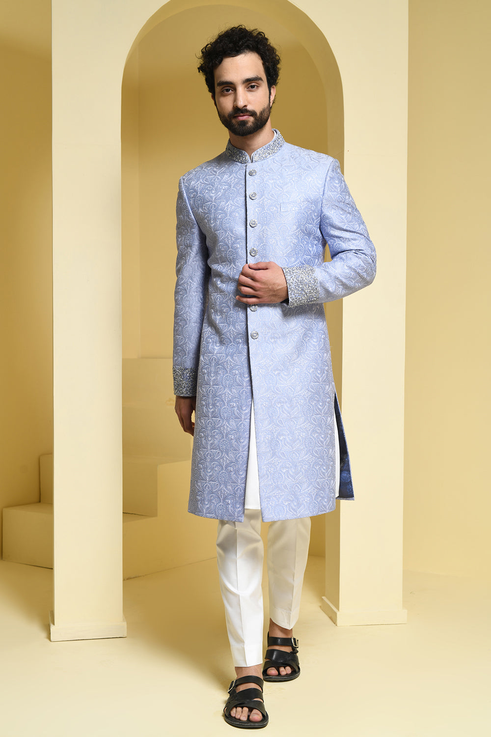 Pure silk self embroidered sherwani