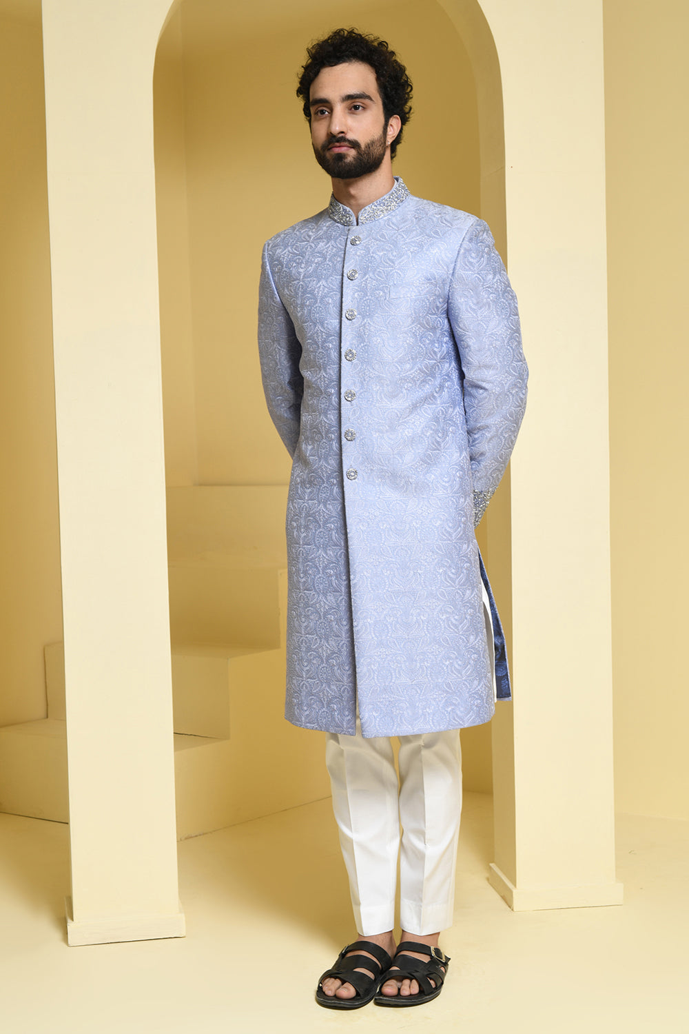 Pure silk self embroidered sherwani