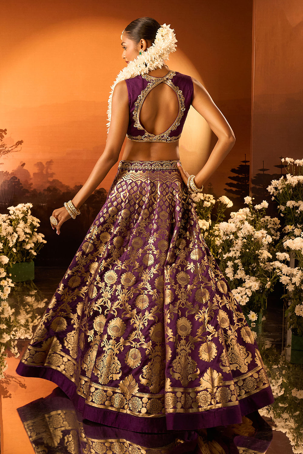 Purple Banarasi Chanderi Lehenga Set