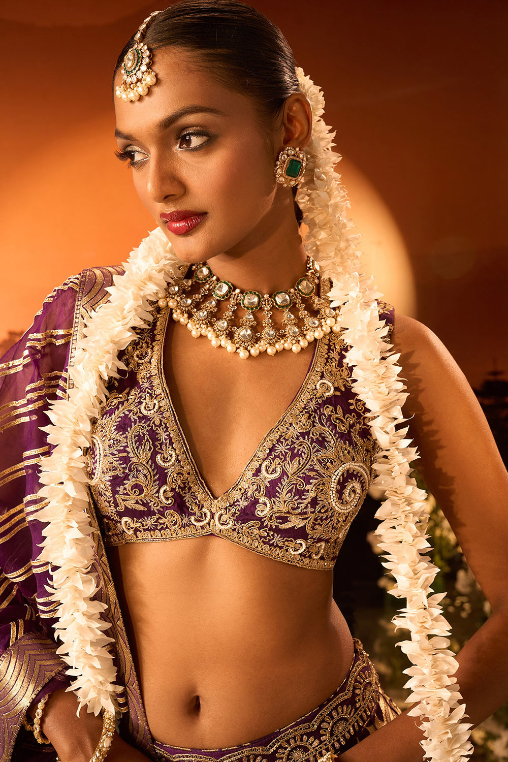 Purple Banarasi Chanderi Lehenga Set