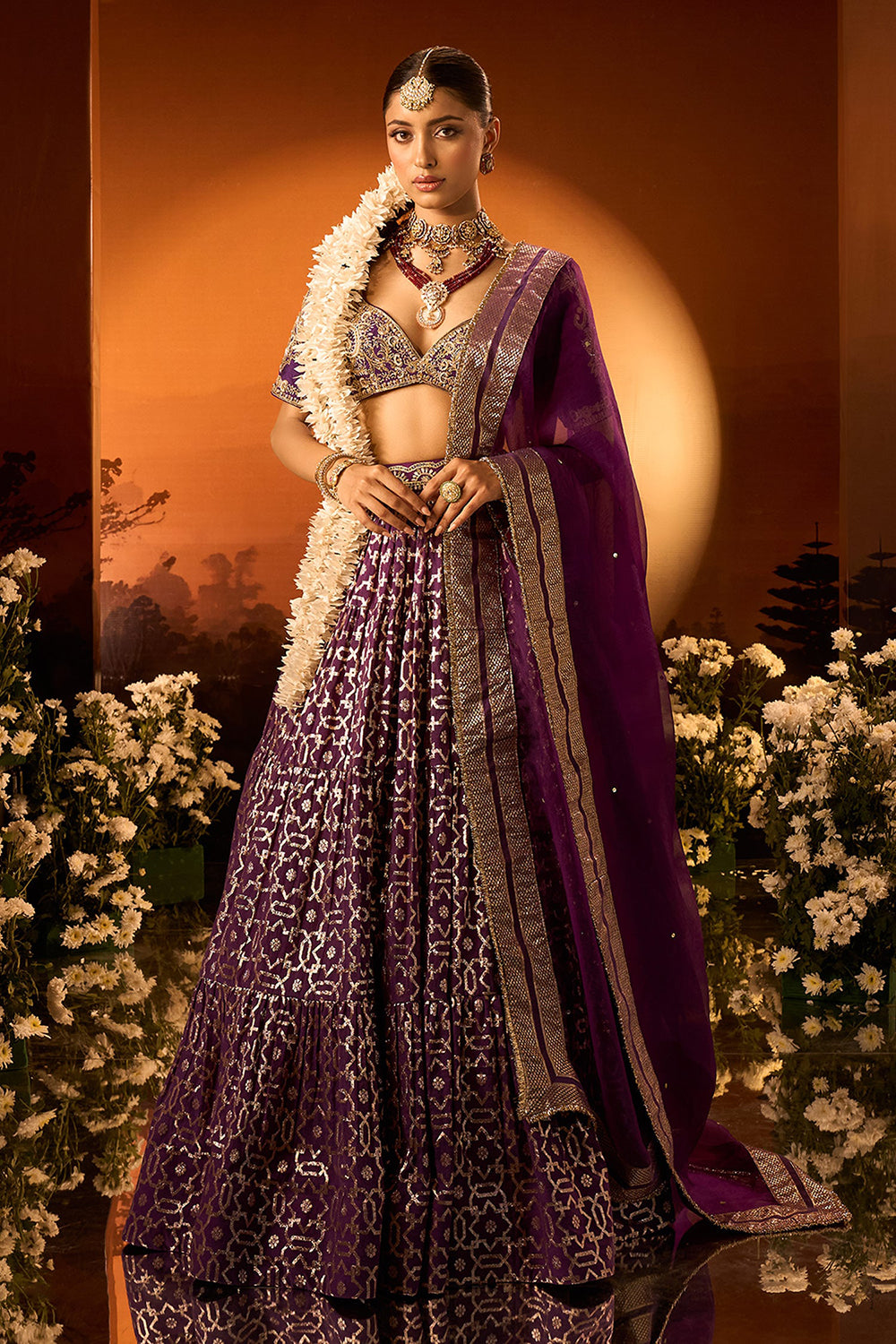 Purple Banarasi Chanderi Lehenga Set