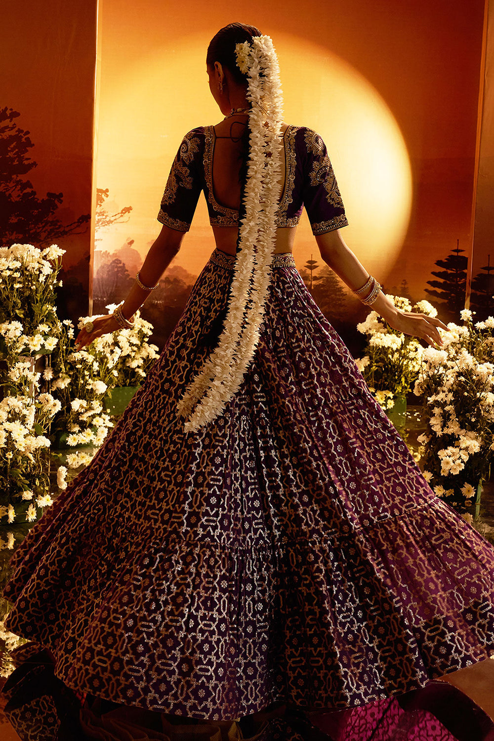 Purple Banarasi Chanderi Lehenga Set