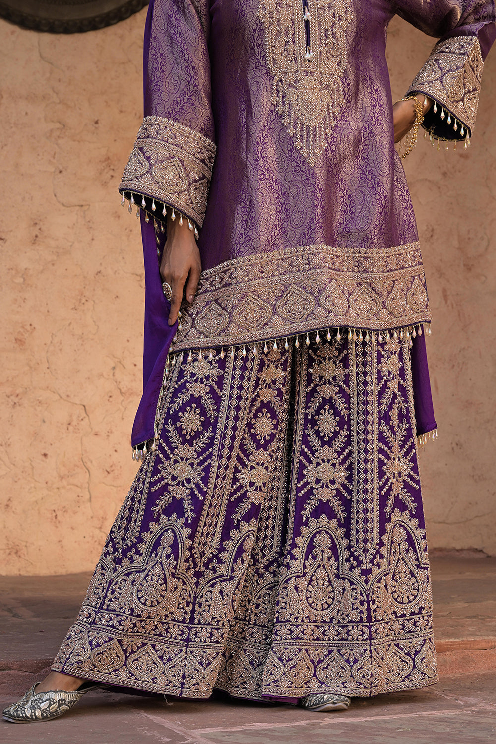 Purple Brocade Kurti Sharara Set Elegant Festive Party Outfit